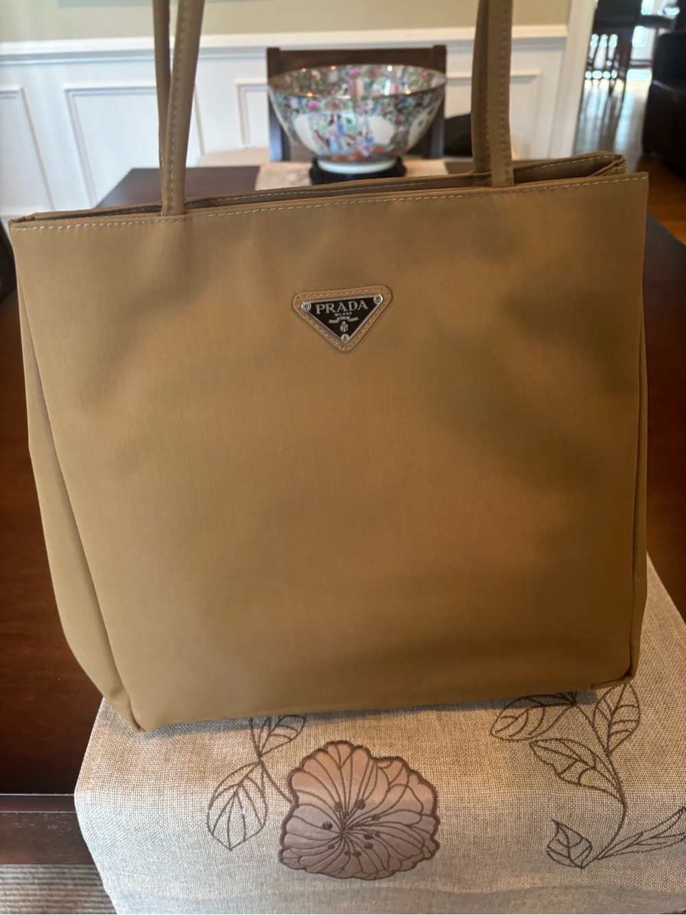 Prada Camel Brown Tote Bag with Triangle Logo - Picture 4 of 6